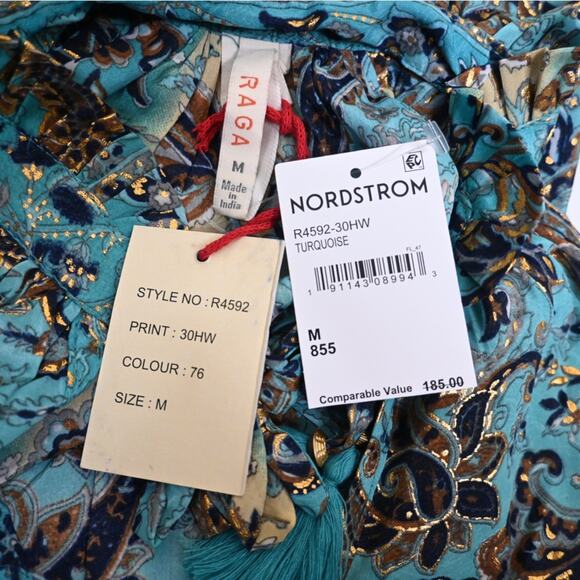 Raga Womens M Akira Ruffle Collar Maxi Dress Turquoise Blue NEW - Picture 10 of 12